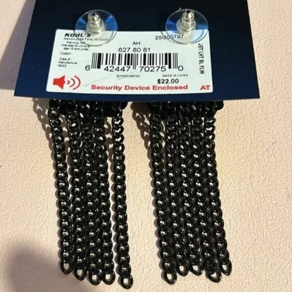 VERA WANG Goth Black Flower/Black Crystal Gunmetal Chain Drop Earrings**NEW! - Picture 2 of 5
